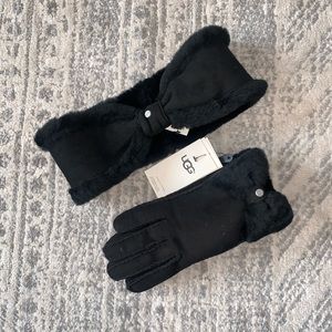 NWT- Luxury UGG Black Bow Headband and Glove Set